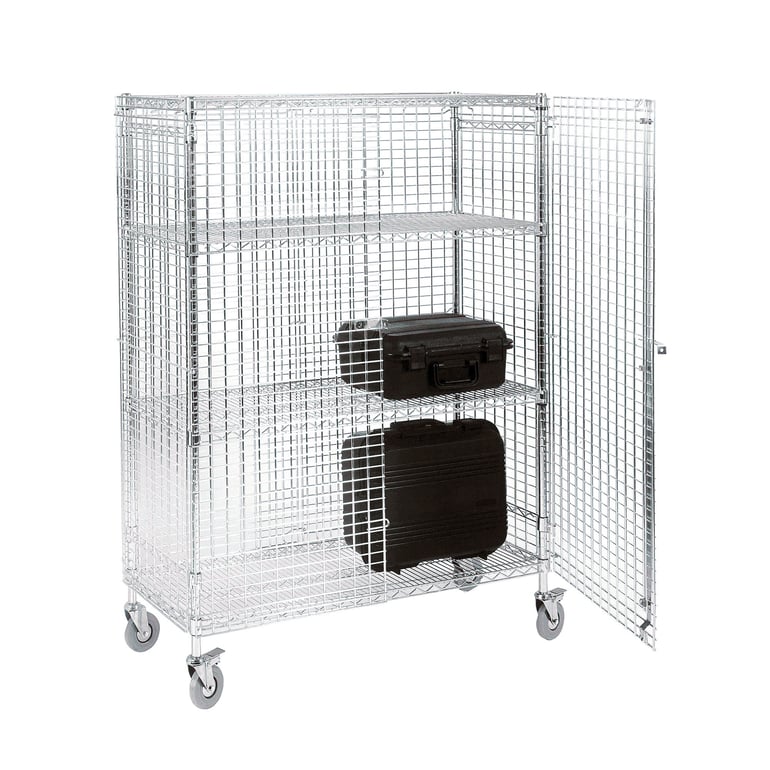 Chrome Wire Mobile Security Cage 300, Lockable Wire Shelving